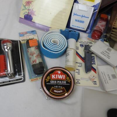 Personal Care Lot: Wooden Dog Car, Hair Dryer, Scarfs, Belt, Letter Supplies