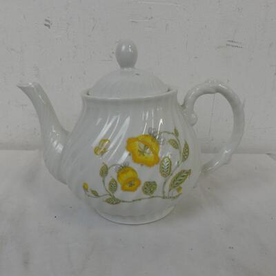 Porcelain Tea Pot, White with Yellow Flower Design, Original Box