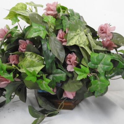 4 Faux Flower Plant Pots, Pink and Orange Flowers, Assorted Pot Designs