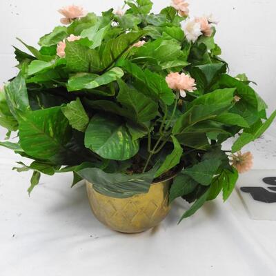 4 Faux Flower Plant Pots, Pink and Orange Flowers, Assorted Pot Designs
