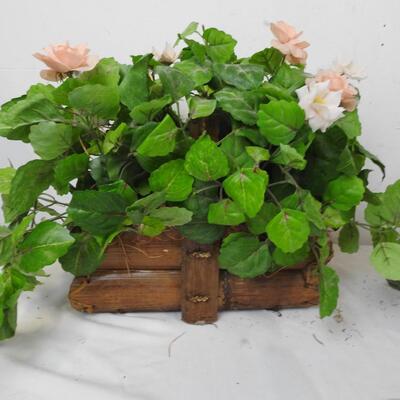 4 Faux Flower Plant Pots, Pink and Orange Flowers, Assorted Pot Designs