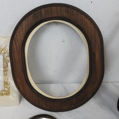 Home Decor Lot: 5 Picture Frames, Mini Wooden Cello/Violin, Hummingbird Ceramic
