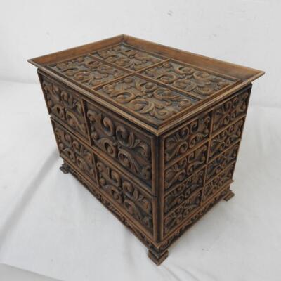 Plastic Brown Jewelry Box with 2 Drawers, Red Inner Lining, 9 x 6 x 8 Inches