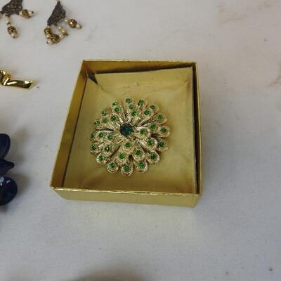 Vintage Jewelry, 7 Pins, 2 Necklaces, 2 Pierced Earrings, Watch, Bangle Bracelet