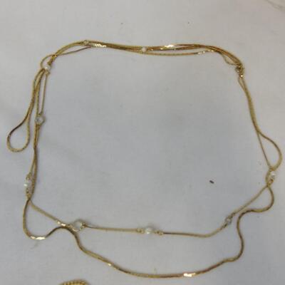 Vintage Jewelry, 7 Pins, 2 Necklaces, 2 Pierced Earrings, Watch, Bangle Bracelet