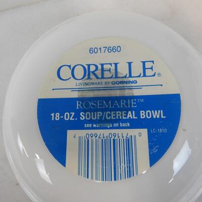 Correlle White with Green Striped Bowls, 2 18 oz Soup/Cereal, 2 1 Quart Serving
