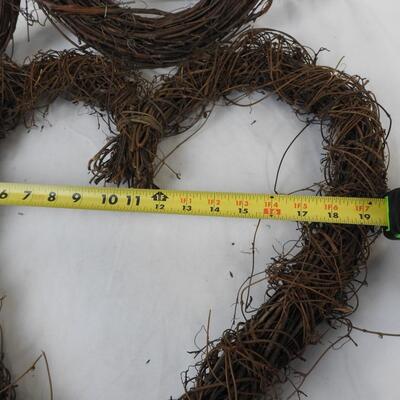 3 Grapevine Wreaths, 2 1 Foot Diameter Circles, 1 Big Heart Shape Design