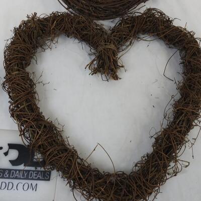 3 Grapevine Wreaths, 2 1 Foot Diameter Circles, 1 Big Heart Shape Design