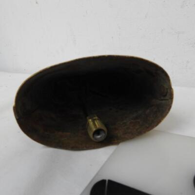 1 Gold Colored Cow Bell, 1 Dolphin Decor with Small Bell on a Stand (Brass?)