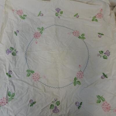 Seven Assorted White Pillow Cases with Floral Designs. Hand Embroidered