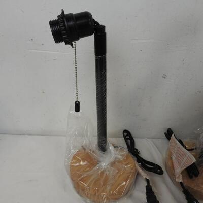 2 Desk Lamps with Wood Base and Gray Shades, Broken Heads