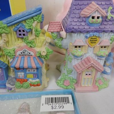 12 pc Easter, Easter Village Houses, Lighted Shoe House, Eggs, Jelly Beans Bunny