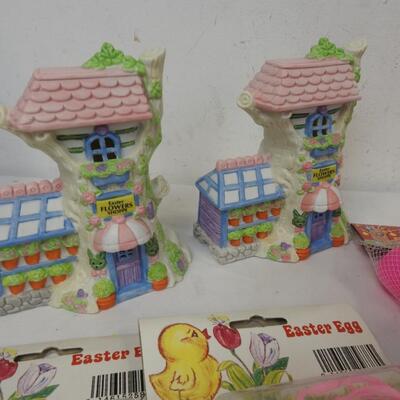 12 pc Easter, Easter Village Houses, Lighted Shoe House, Eggs, Jelly Beans Bunny