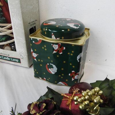 11 pc Christmas: Santa Tins, Santa Candle Lamps, Lace Stocking
