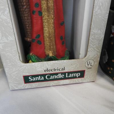 11 pc Christmas: Santa Tins, Santa Candle Lamps, Lace Stocking