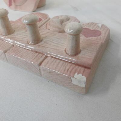 6 pc Ceramic Figurines, Pink Duck Figurines, Recipe Holder, Key Ring Holder