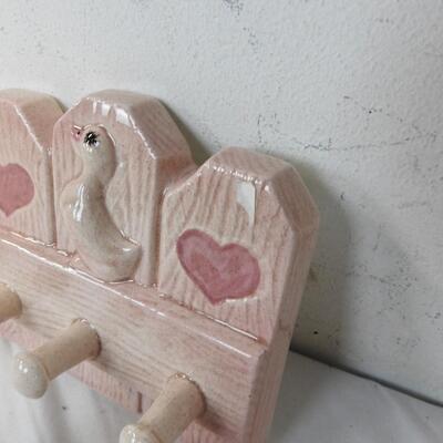 6 pc Ceramic Figurines, Pink Duck Figurines, Recipe Holder, Key Ring Holder