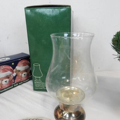 11 pc Holiday Decor, Carousel Bells, Bear Gift Bags, Salt & Pepper Shakers
