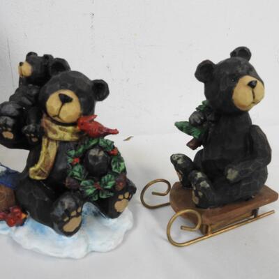 8 pc Black Bear Decor: Carved Wooden Figurines, Welcome Mail Holder