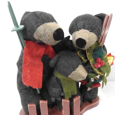 8 pc Black Bear Decor: Carved Wooden Figurines, Welcome Mail Holder