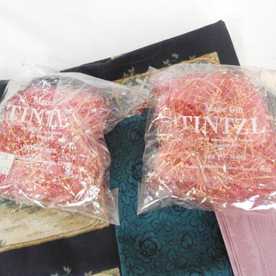 Craft Fabric Lot: Poly-Fil, Tinsel, Assorted Fabric, Doilies, Felt