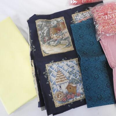 Craft Fabric Lot: Poly-Fil, Tinsel, Assorted Fabric, Doilies, Felt