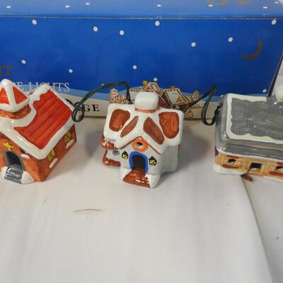 Christmas Decor: Ceramic Holiday Train, 5 Village Houses with Miniature Lights