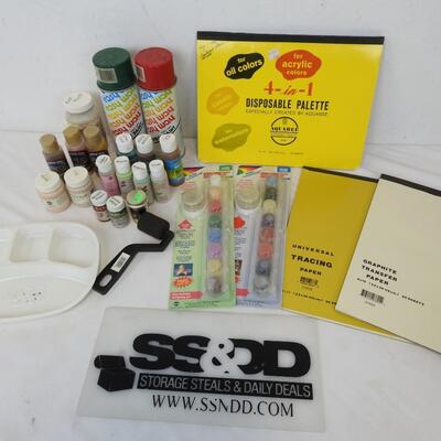 26 pc Crafts, Acrylic Paints, Spray Paint, 2 Paint Sets, Paper