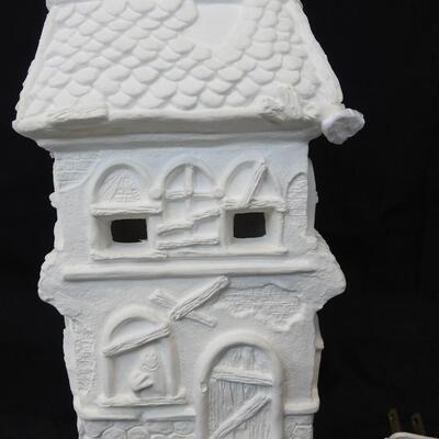 Ceramic Halloween House, ready to paint. Paints, brush, internal light included.