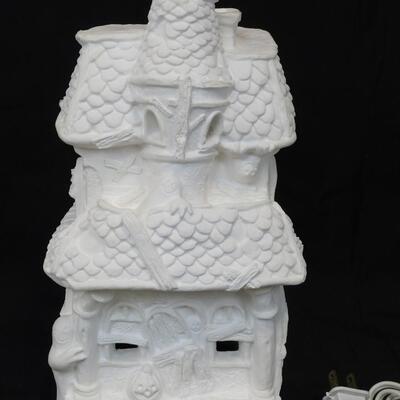 Ceramic Halloween House, ready to paint. Paints, brush, internal light included.