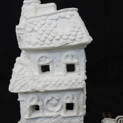 Ceramic Halloween House, ready to paint. Paints, brush, internal light included.