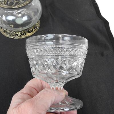 10 pc Lot: 6 Crystal Dessert Dishes, serving platter, cruet, potpourri holder