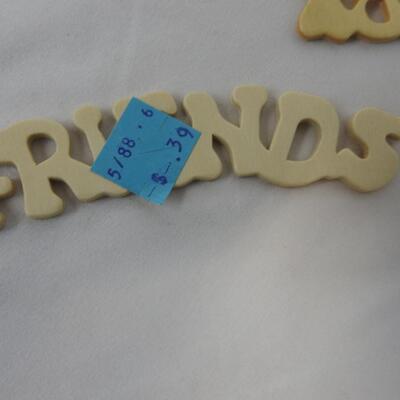 20+ pc Craft Lot: Wooden word and shape cut-outs, paper ribbon, fence, hooks etc