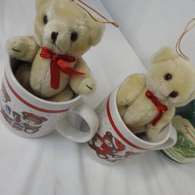 18 pc Christmas Lot: Precious Moments hot pads & towel, cups, teddy bears, etc