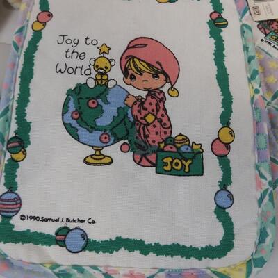 18 pc Christmas Lot: Precious Moments hot pads & towel, cups, teddy bears, etc