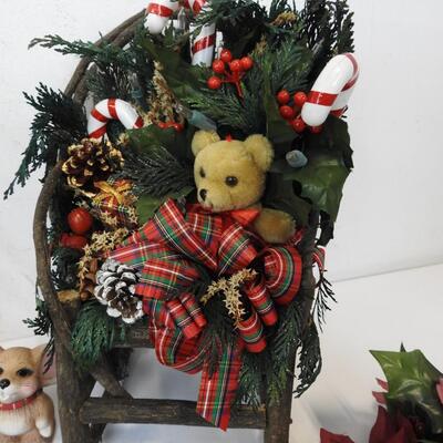 12 pc Christmas Lot: Rocking Chair w/Bear, table decor and hanging decor, etc