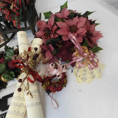 12 pc Christmas Lot: Rocking Chair w/Bear, table decor and hanging decor, etc