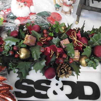 12 pc Christmas Lot: Rocking Chair w/Bear, table decor and hanging decor, etc