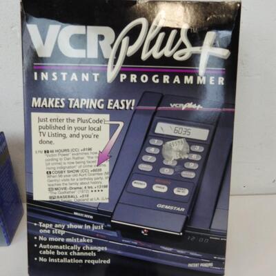 10 pc Office Lot: VCR programmer, Travel Mirror, Crystal Clock, Cassette Tapes