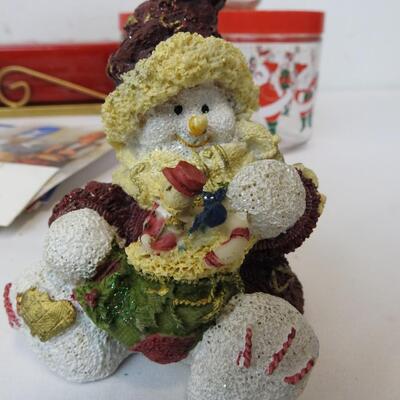8+ Christmas Lot: Cup, Snowman & Bear Figurines, Candle & Holder, Cards, etc