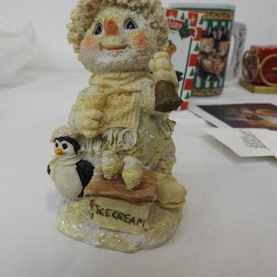 8+ Christmas Lot: Cup, Snowman & Bear Figurines, Candle & Holder, Cards, etc