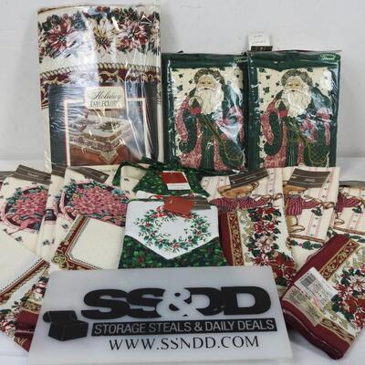 New Old Stock Christmas Lot: Pot Holders, Table Cloth, Kitchen Towels, etc
