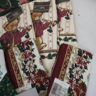 New Old Stock Christmas Lot: Pot Holders, Table Cloth, Kitchen Towels, etc
