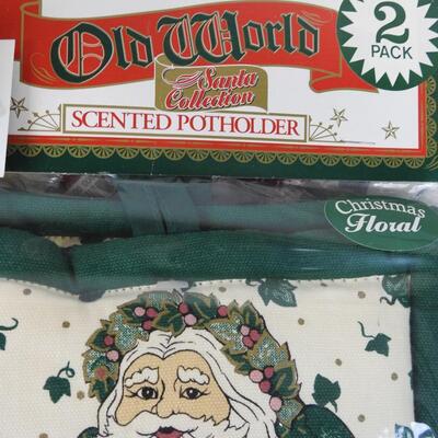 New Old Stock Christmas Lot: Pot Holders, Table Cloth, Kitchen Towels, etc