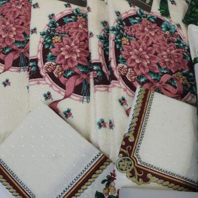 New Old Stock Christmas Lot: Pot Holders, Table Cloth, Kitchen Towels, etc