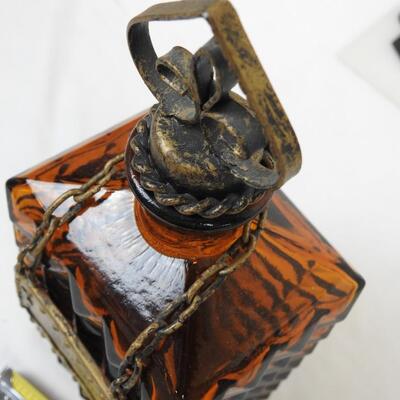 Brown Textured Glass Whiskey Decanter with Cork with Metal Topper