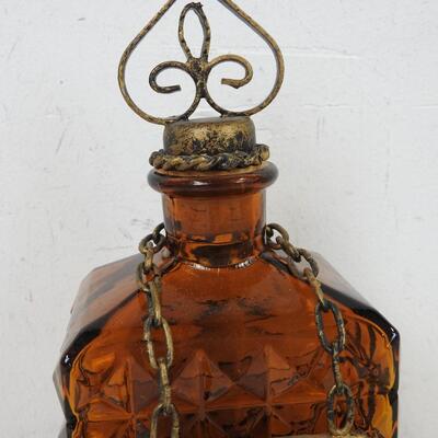 Brown Textured Glass Whiskey Decanter with Cork with Metal Topper