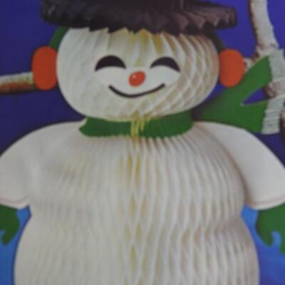 2 Vintage Honeycomb Christmas Paper Decor; Santa and Snowman