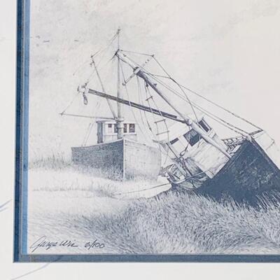 Lot 438: Signed Nautical Etching & Rope Basket