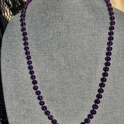 SINGLE MATCHED STRAND OF AMETHYST BEADS 14L GOLD BALL CLASP